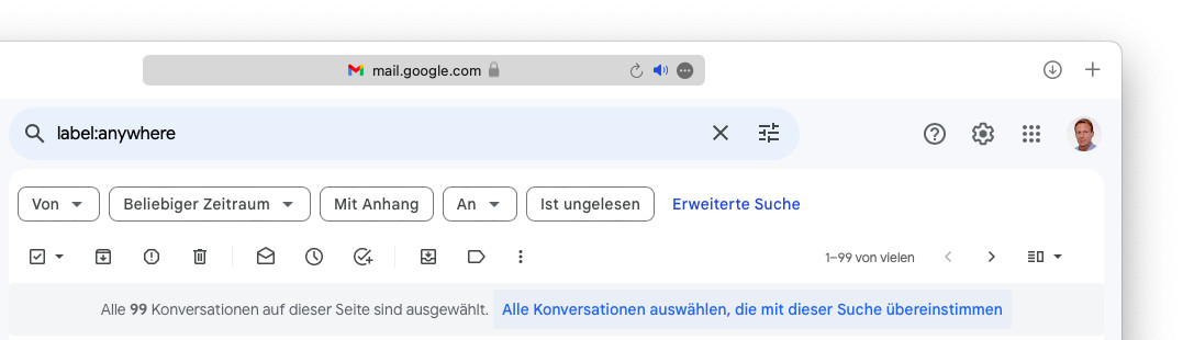 So können Sie in Gmail (wirklich) alle Mails auswählen
