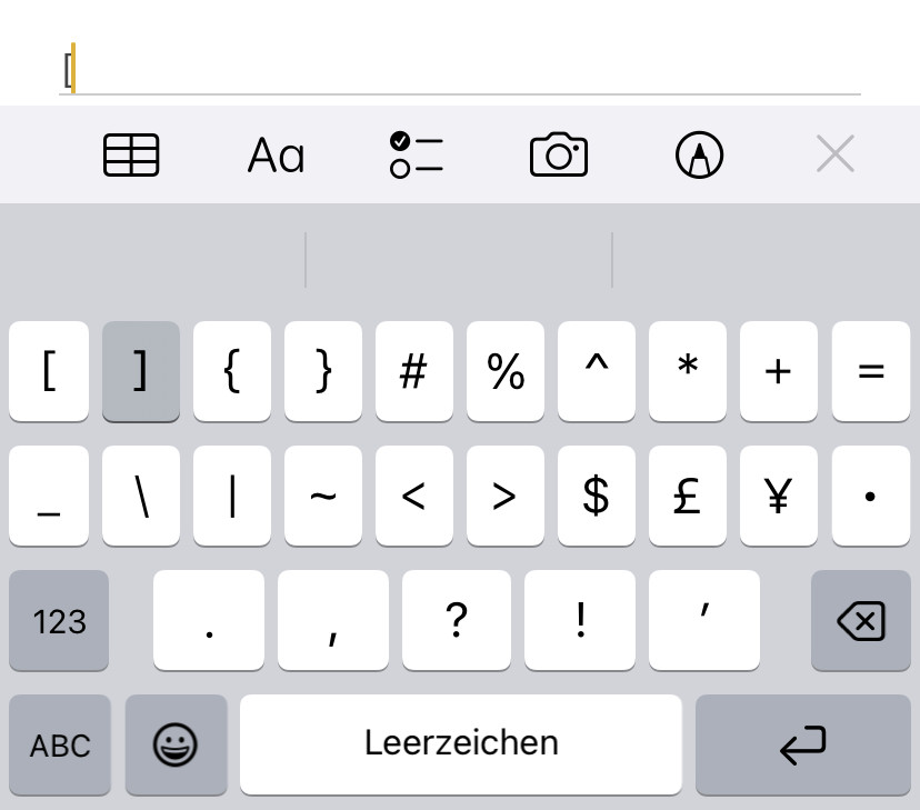 So können Sie mit der iPhone-Tastatur eckige Klammern einfügen