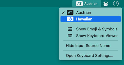 Switch to the Hawaiian keyboard layout on a Mac using the mouse