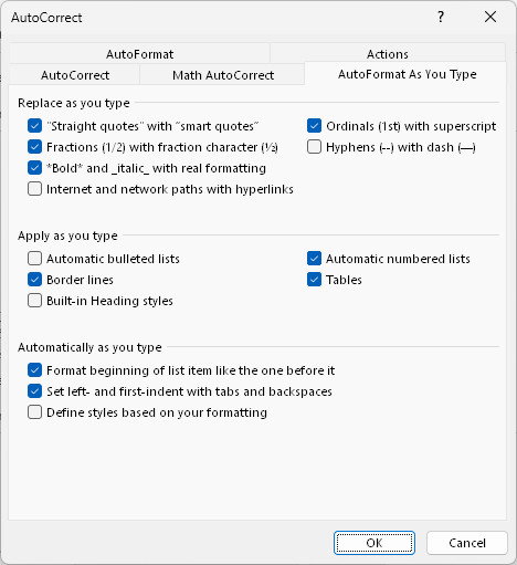 The place to disable AutoFormat option in Outlook