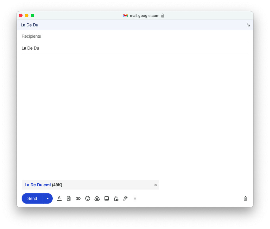 Add and open an EML file in Gmail by attaching it to a message to yourself
