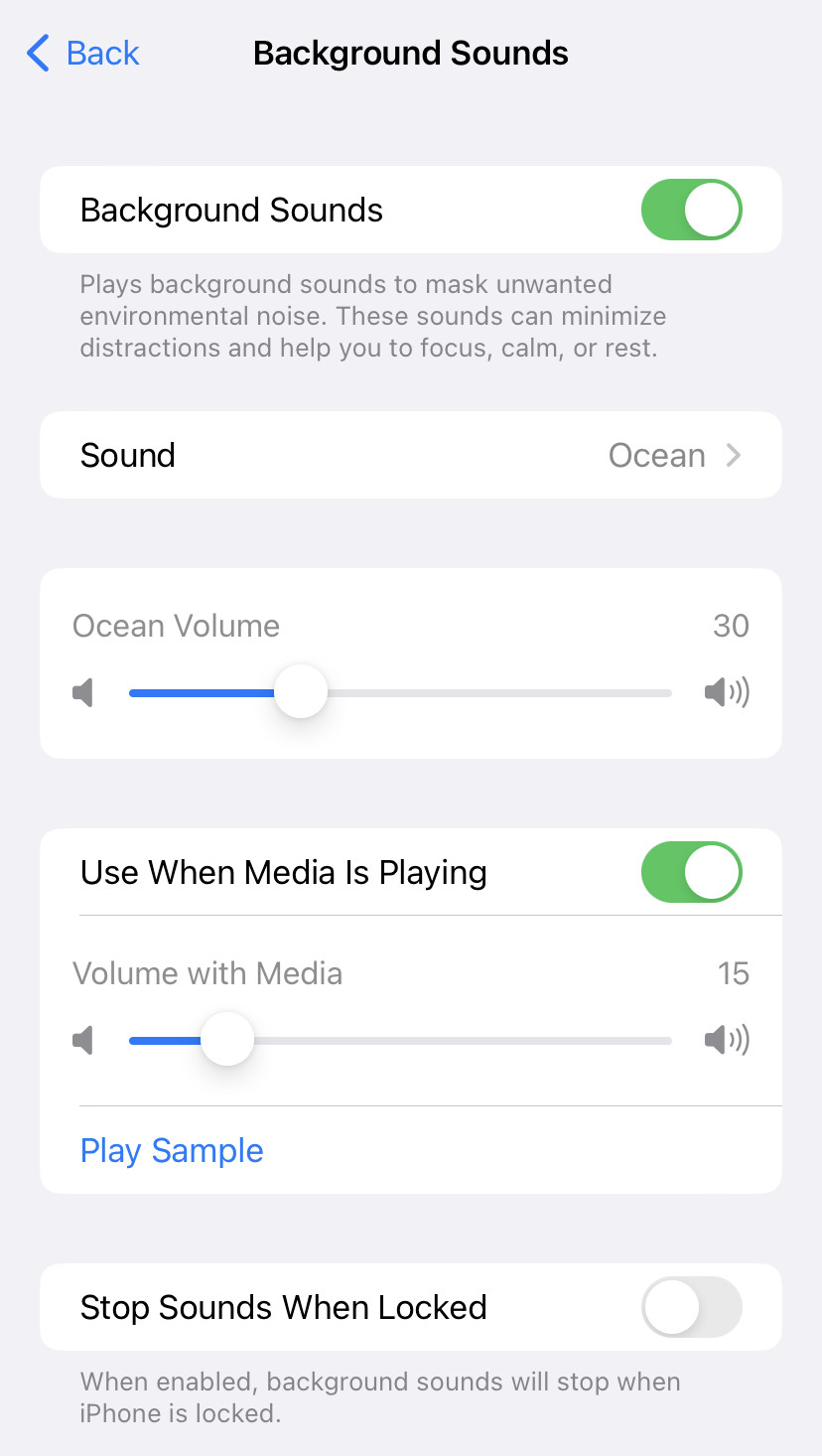 Background white noise and nature sounds on iPhone