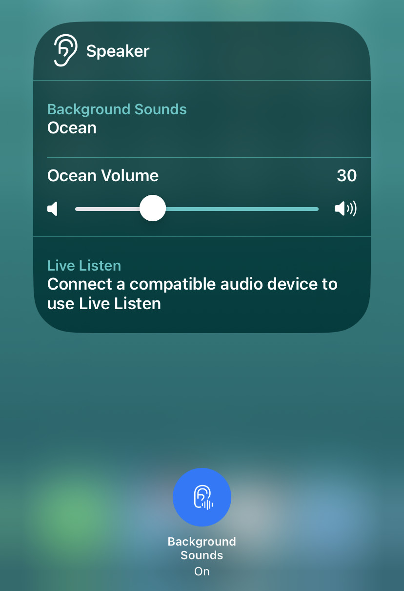 Control masking background white noise using iPhone Control Center