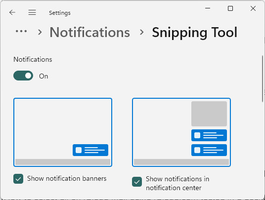 Enable screenshot previews in Windows for Snipping Tool