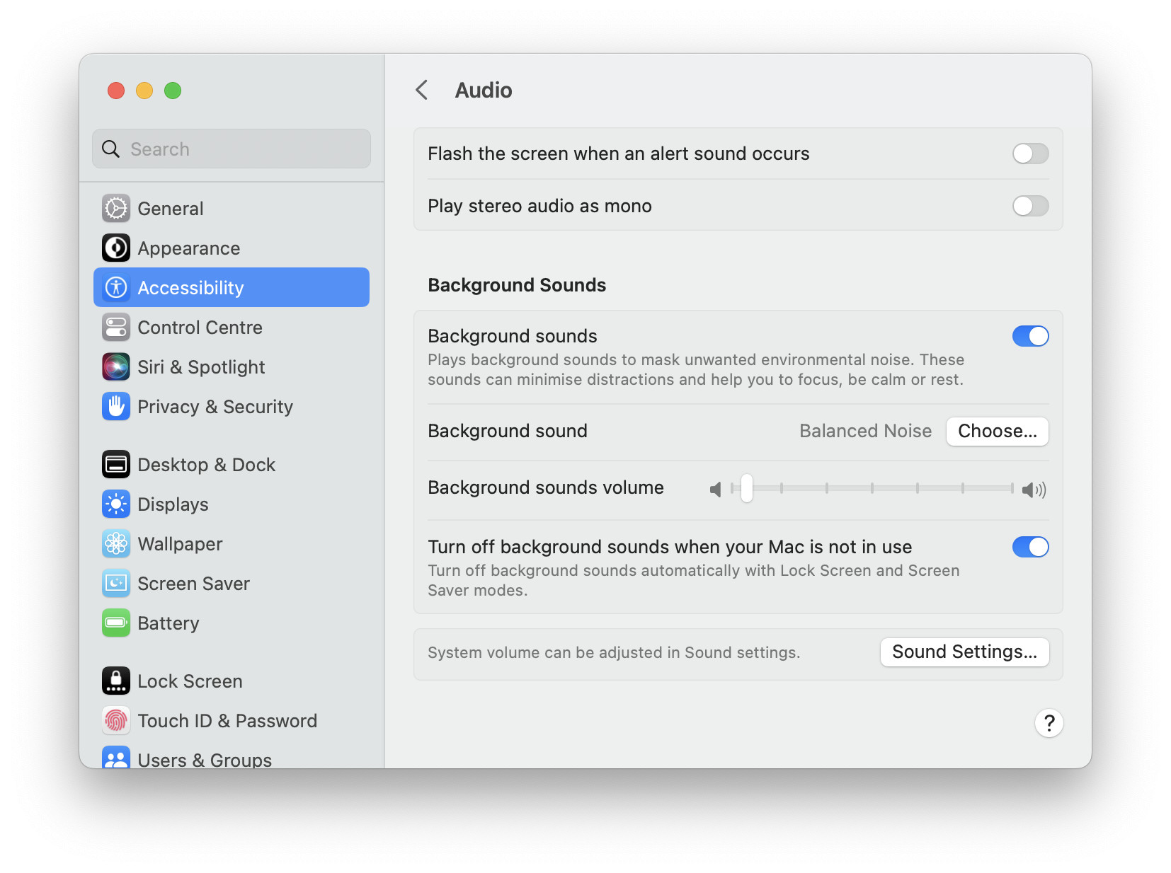 Enable white noise in the background on a Mac