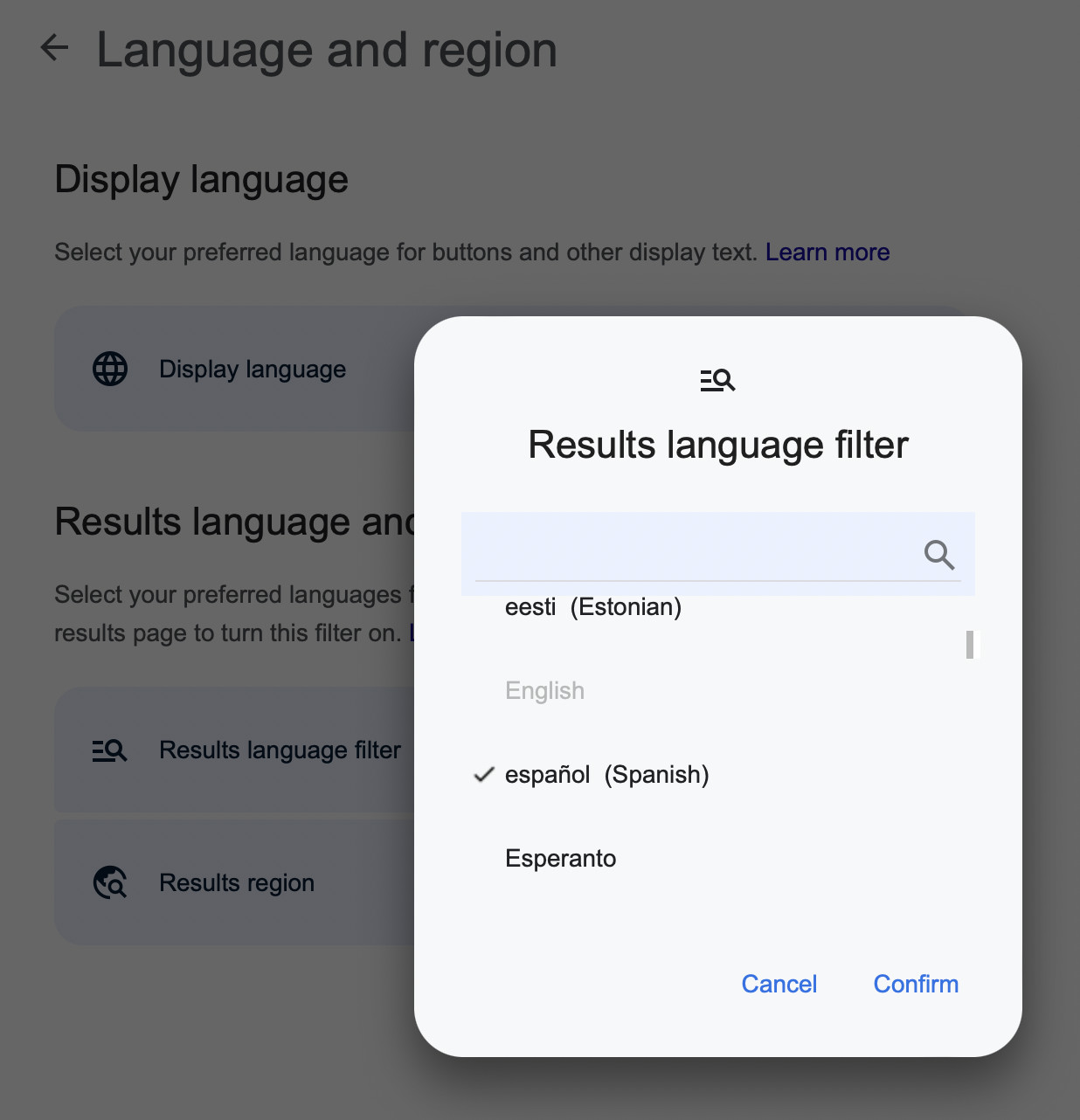 Change the languages for your Google search results
