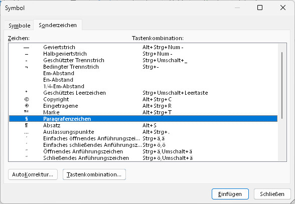 Das Paragraphenzeichen über das Ribbon in Word für Windows einfügen