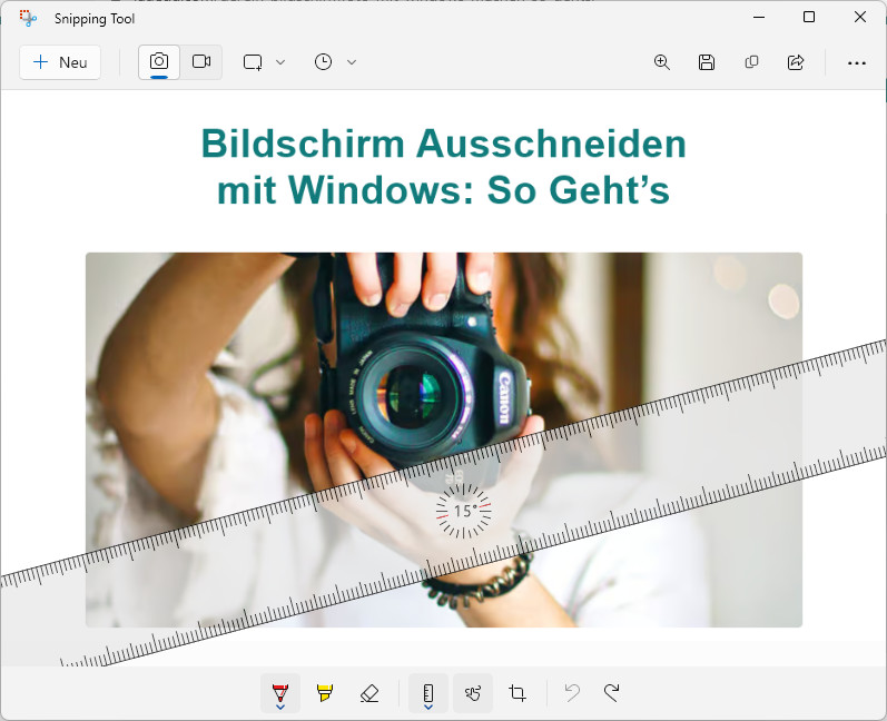So können Sie das Lineal im Windows Snipping Tool drehen