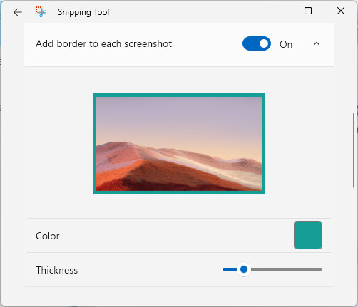 Add a border to screeenshots in Windows Snipping Tool