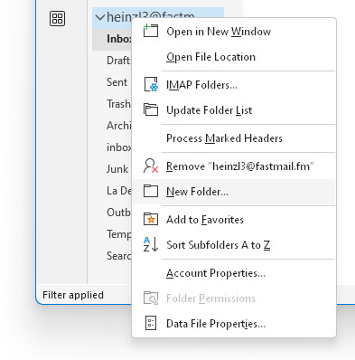 Click on the folder where you want to add a new one with the right mouse button