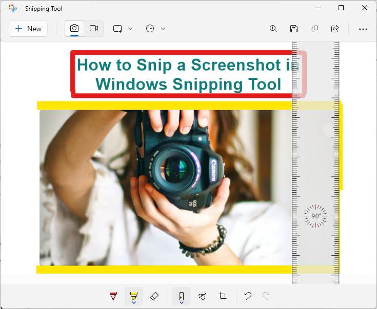 Rotate the ruler to draw the vertical lines for highlighting boxes in Snipping Tool