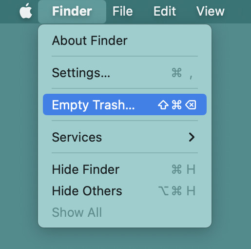 Select “Empty Trash…“ to purge files on a Mac