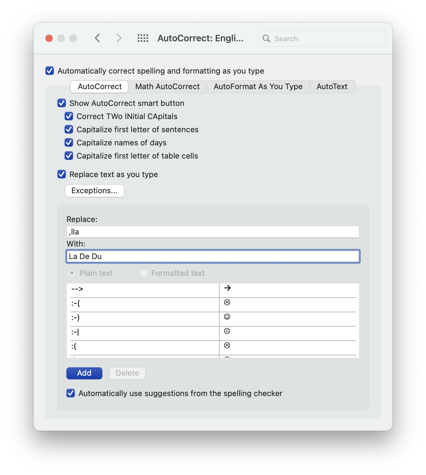 Set up text replacement for text expansion in Word for Mac
