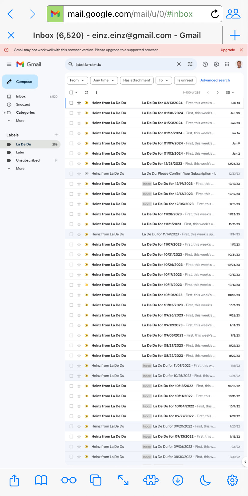 The desktop version of Gmail in iCab mobile