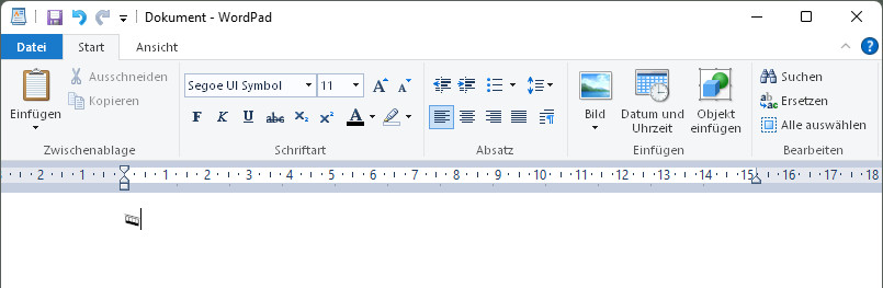 Ersetzen Sie mit „Strg X“ den Code durch das Unicode-Zeichen in WordPad oder Word