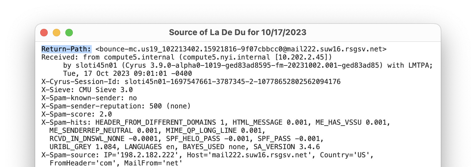 Finding the SMTP MAIL FROM (Return-Path:) header in an email source