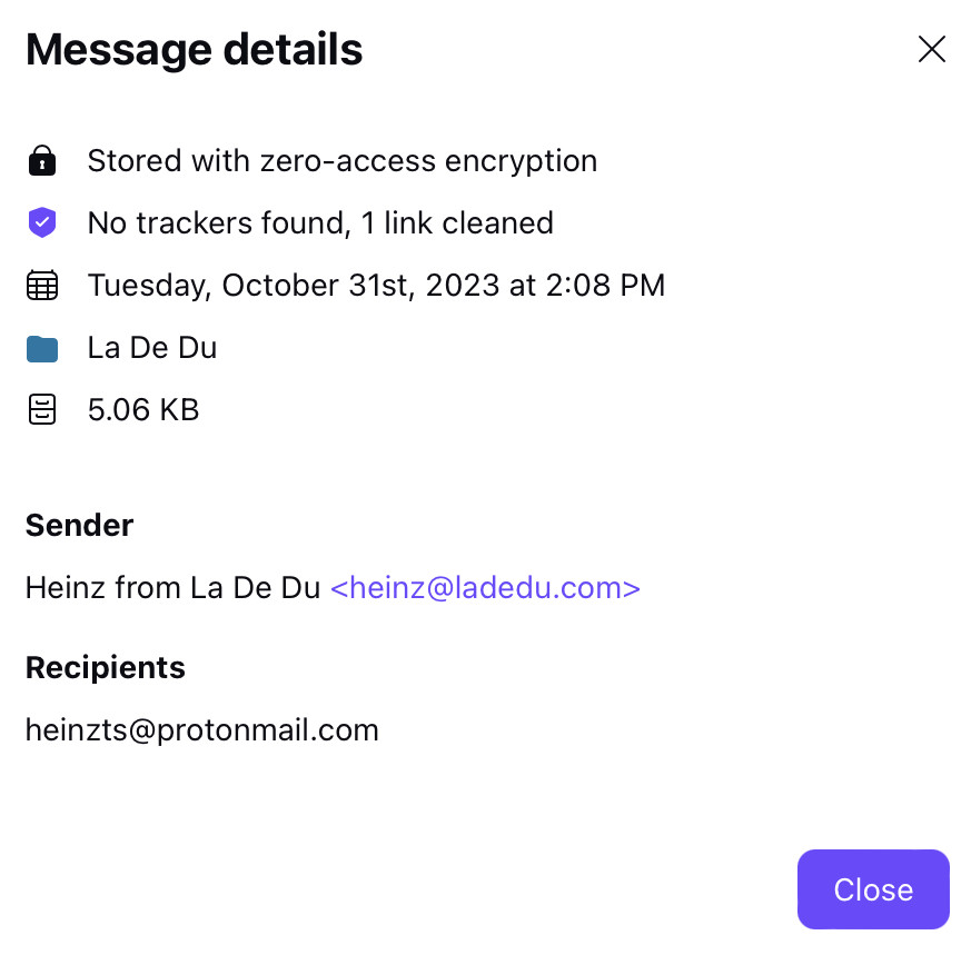 Message size in Proton Mail