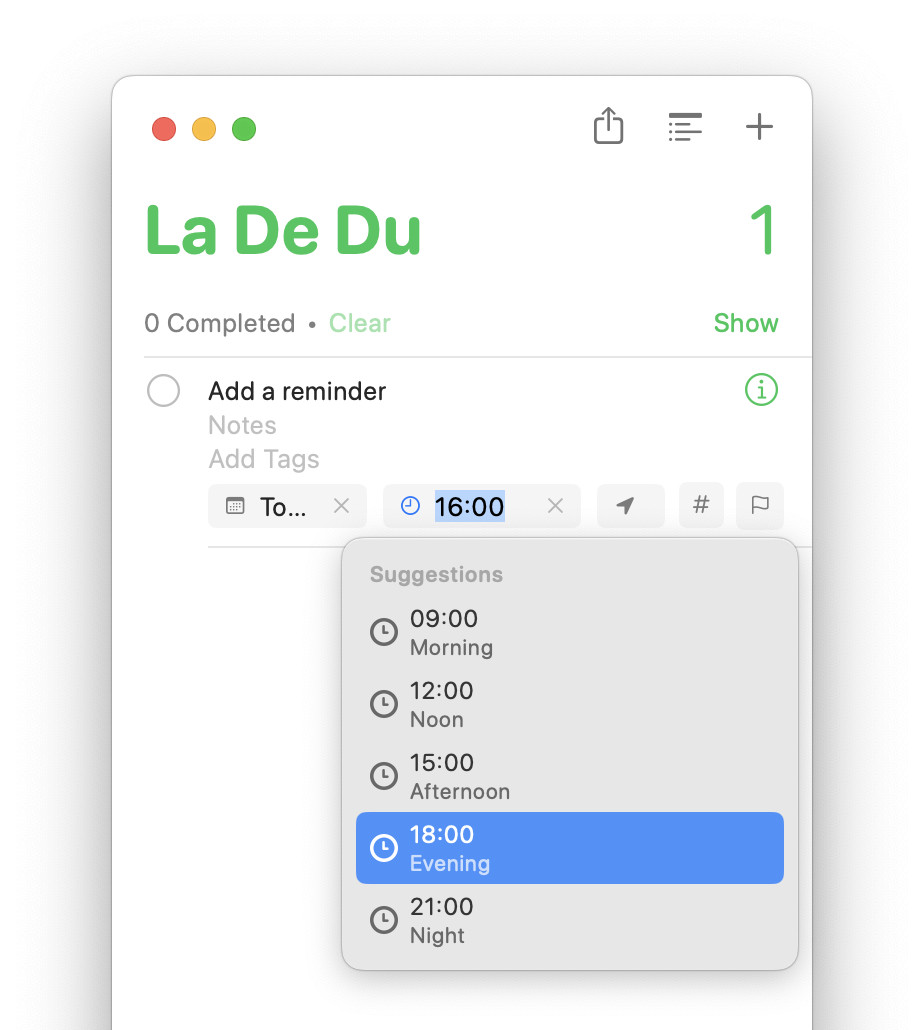 Add a due (and reminder) time fast in Apple Reminders for Mac