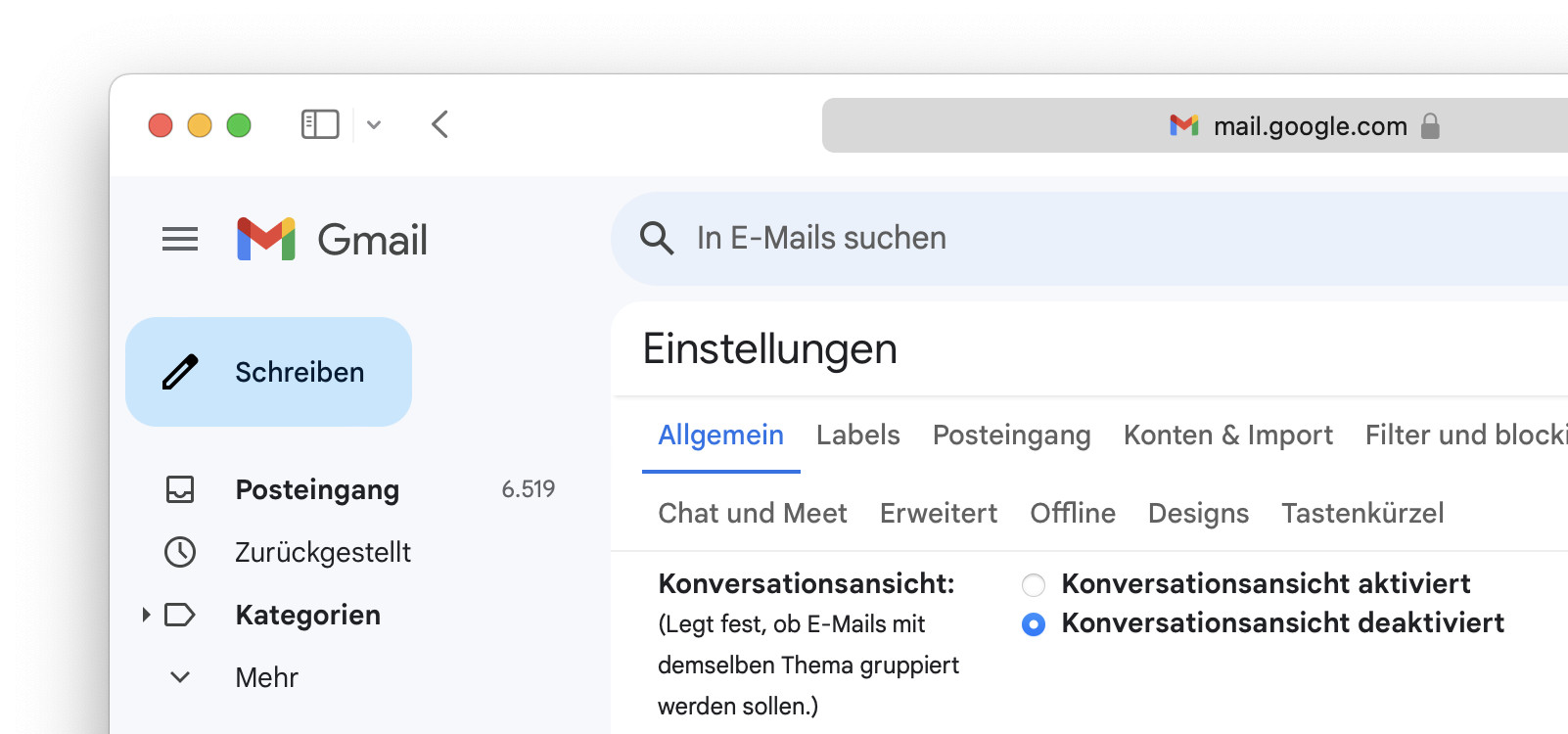 Die Konversationsansicht in den Gmail Einstellungen