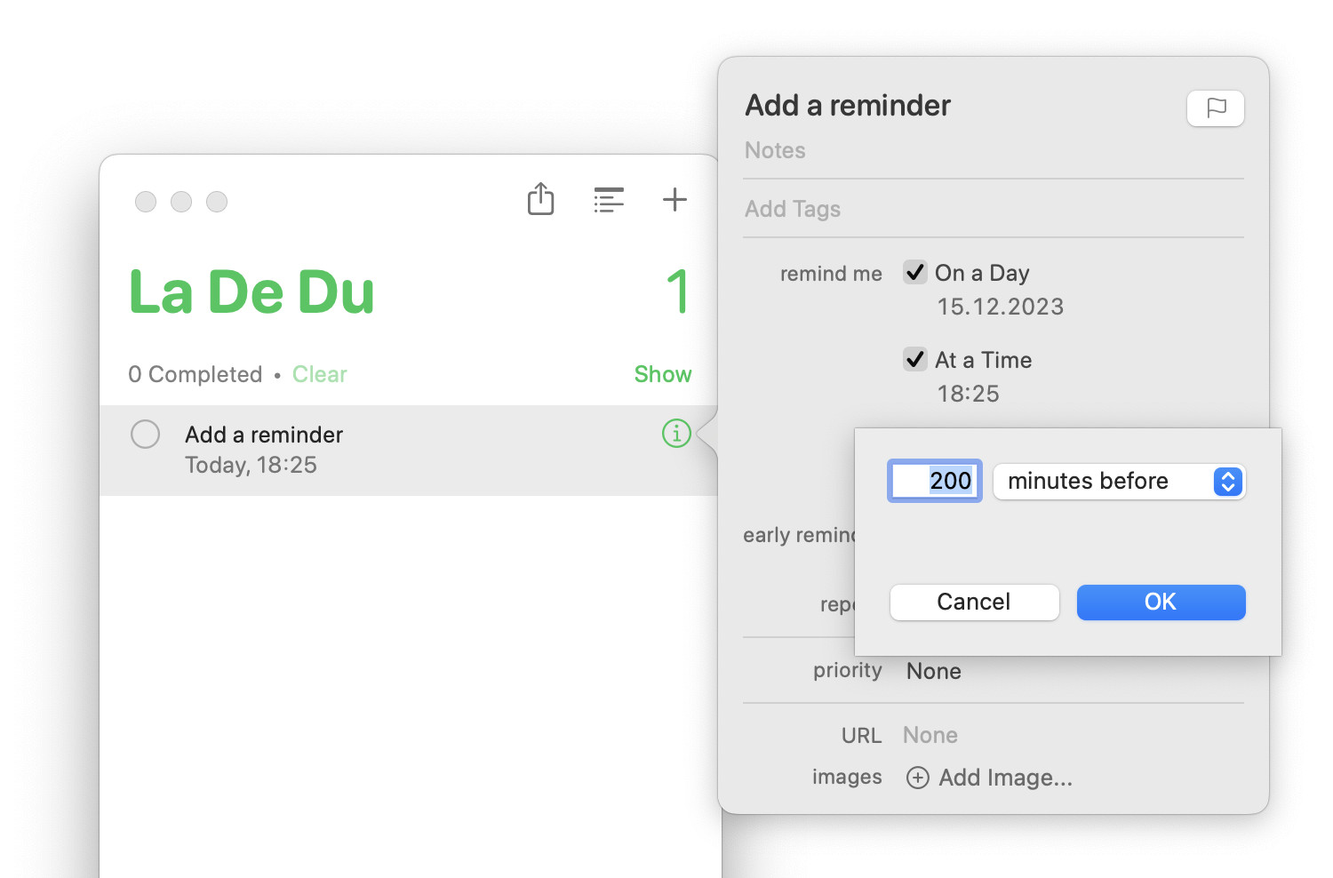Set a reminder before the due time (or date) in Mac Reminders