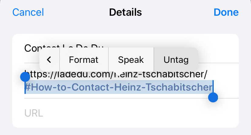 Untagging via the context menu is not advisable für URLs in iPhone Reminders