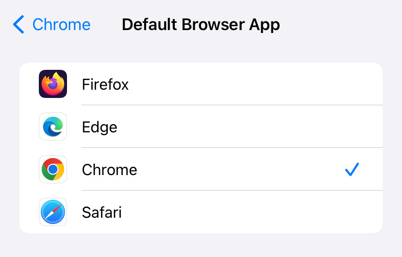 Make Chrome the default iPhone browser in Settings