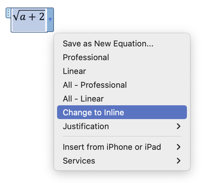 Make an equation inline in Word