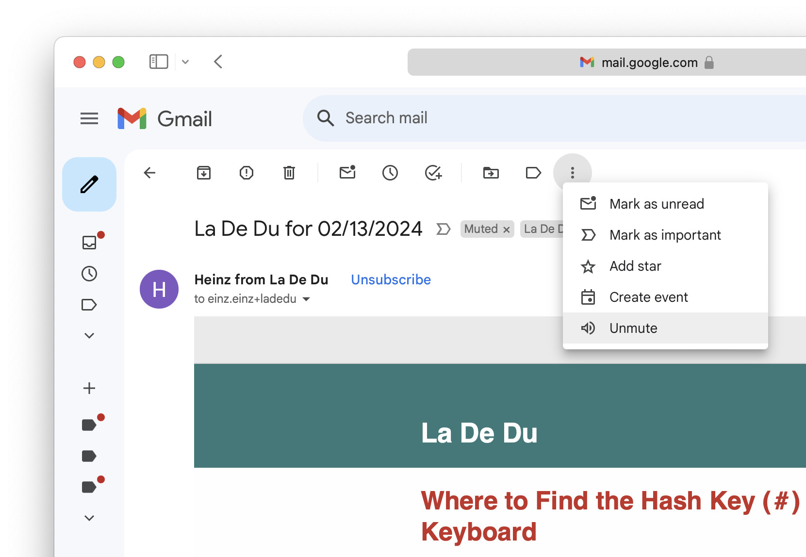 Unmute a conversation in Gmail