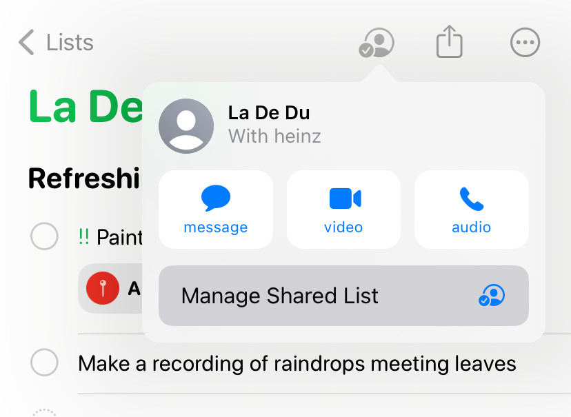 Managing task list participants in Apple Reminders on an iPhone