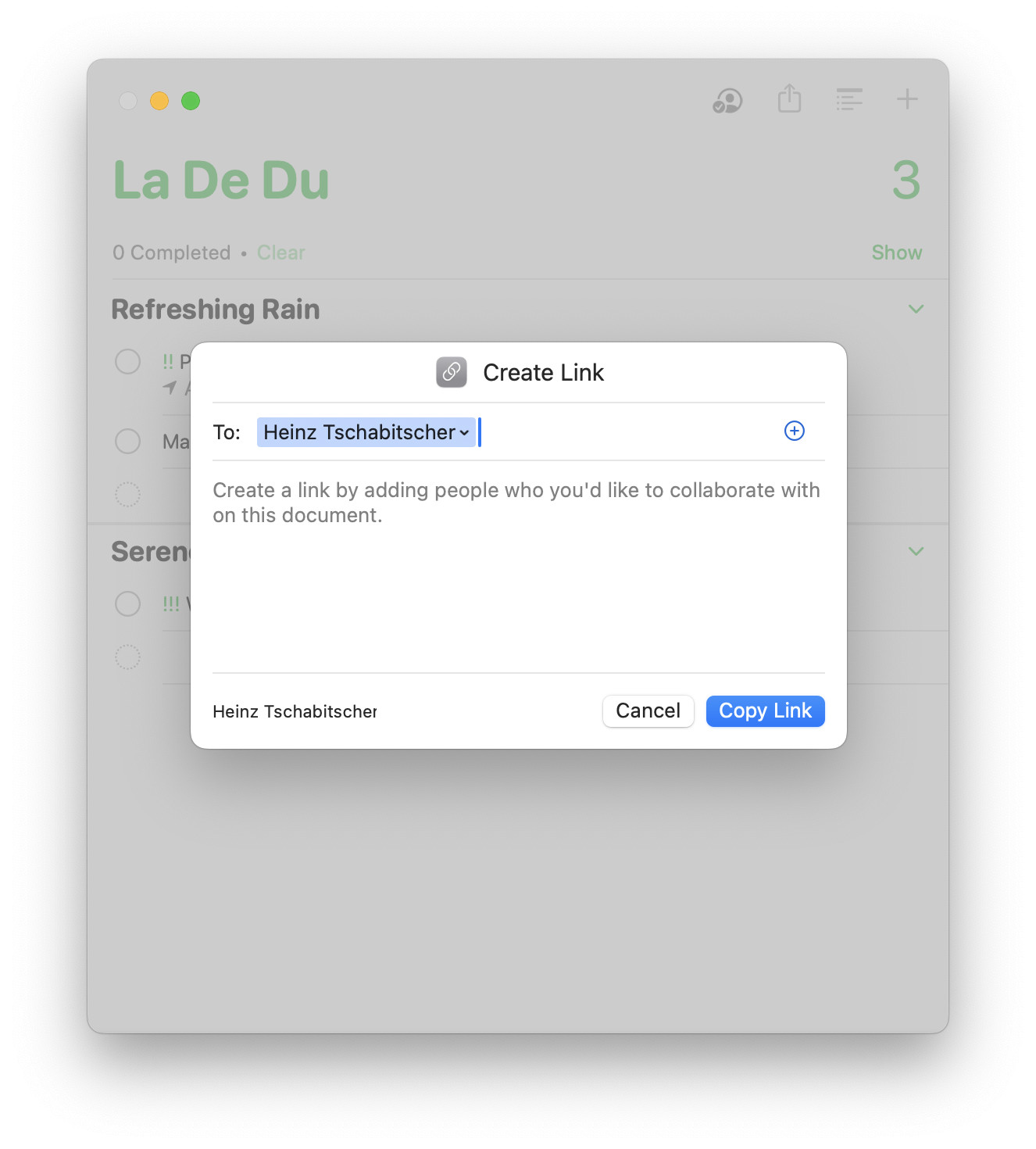 Sharing a list with a link in Apple Reminders on macOS