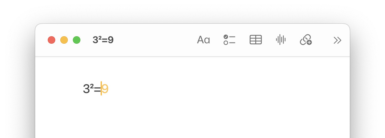 Squaring a number or expression in Apple Notes with math results