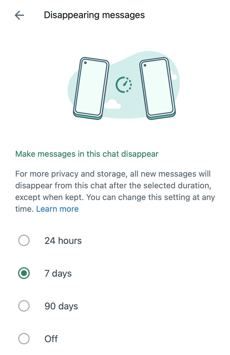 Turn on self-distructing messages in WhatsApp on the web