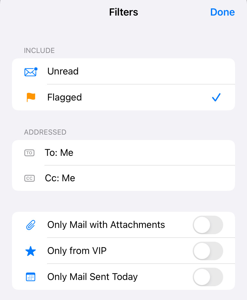 Filtering for flagged emails in iPhone Mail