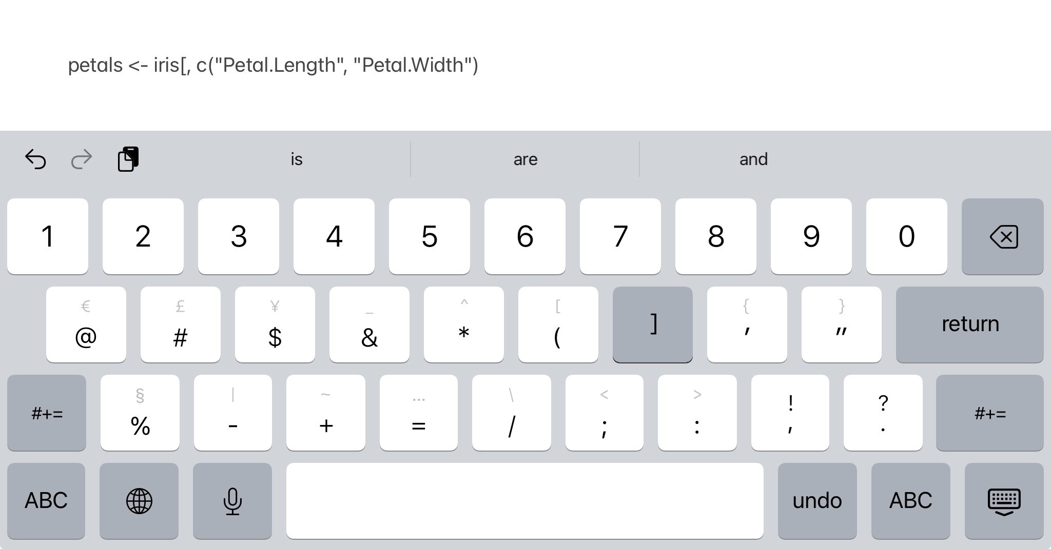 Insert a closing square bracket on an iPad keyboard