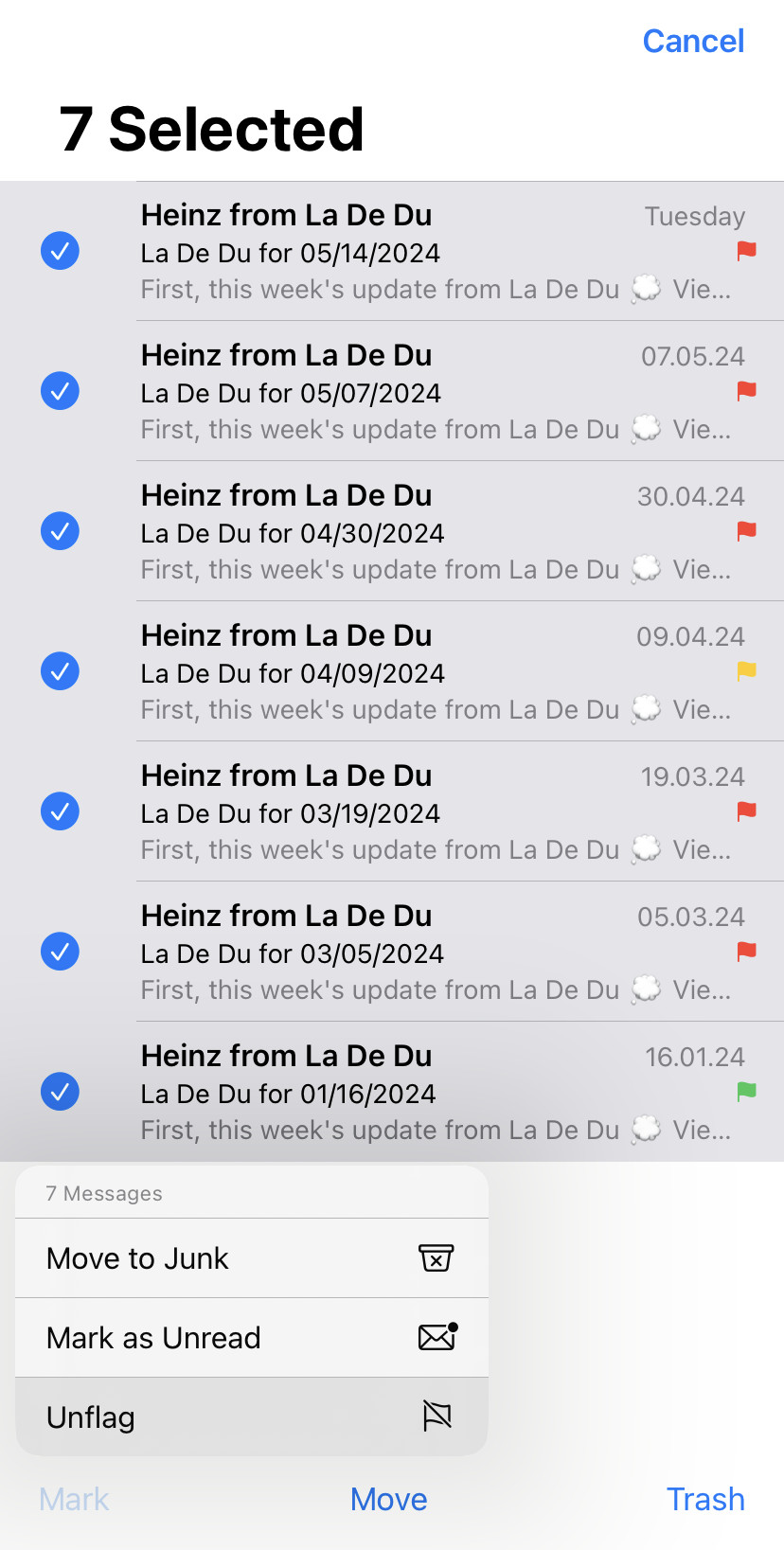 Unflagging all emails for an account in iPhone Mail