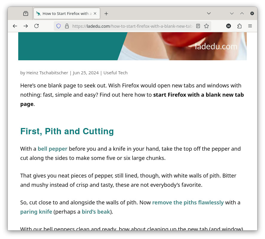 A web page with an element removed in Firefox