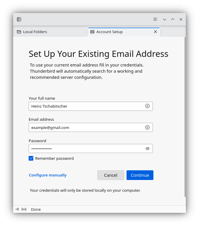 Add a Gmail account to Thunderbird using automatic setup