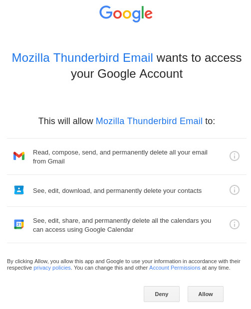 Allow Thunderbird to access your Gmail account