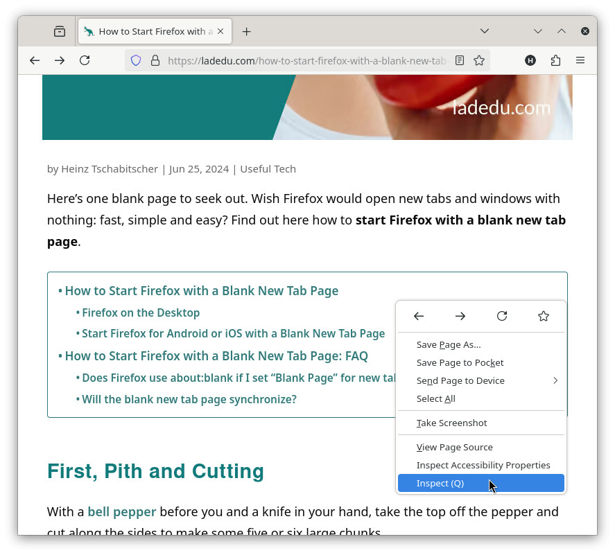 Open Firefox developer tools using “Inspect” in a page’s context menu