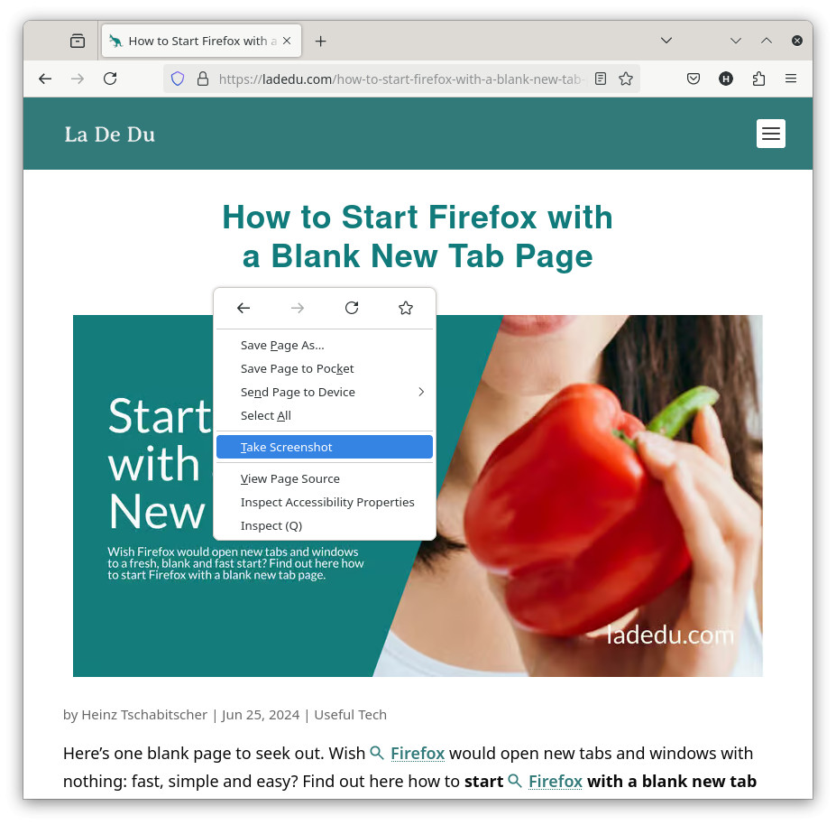 Select “Take Screenshot” from the Firefox page context menu