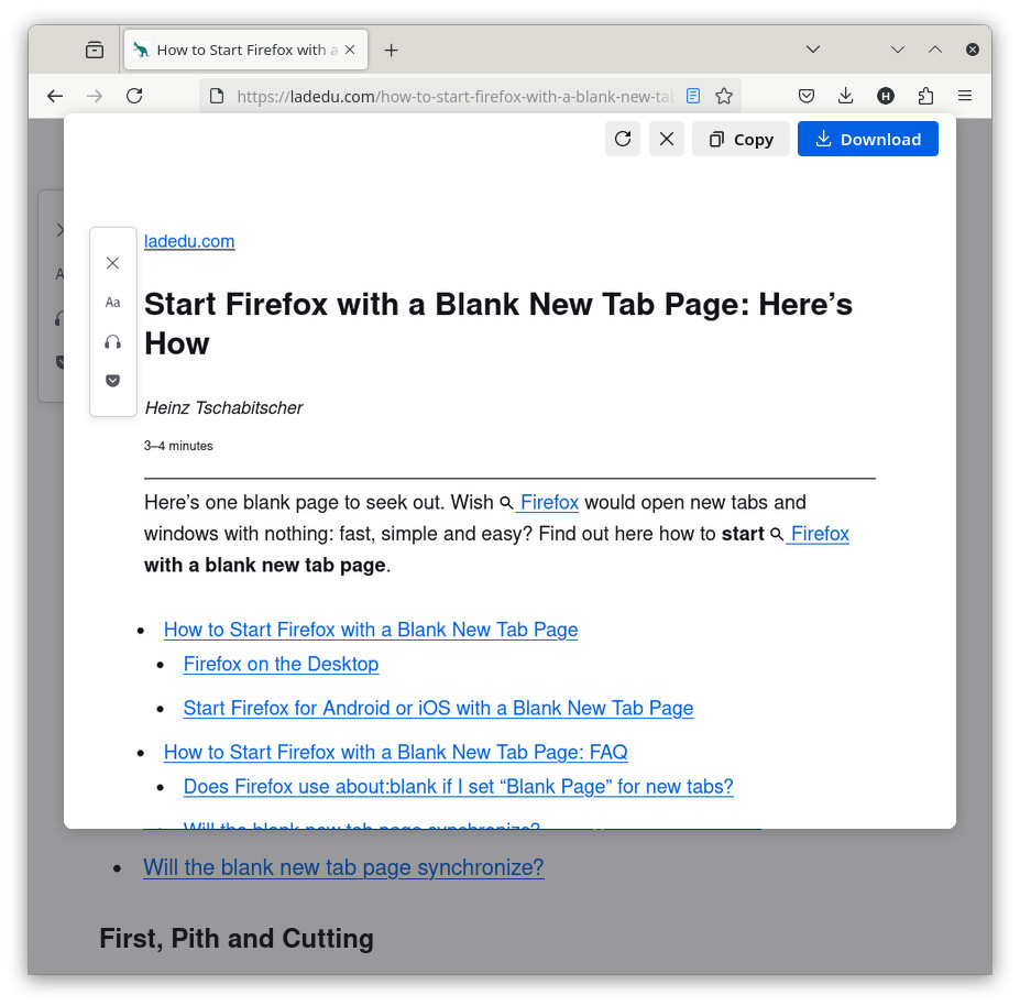 Take a screenshot of a whole page in Firefox reader view