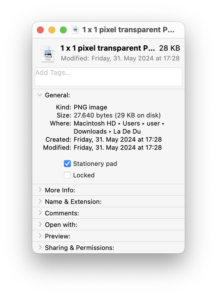 Turn on “Stationery pad” to make a file a template in Mac Finder
