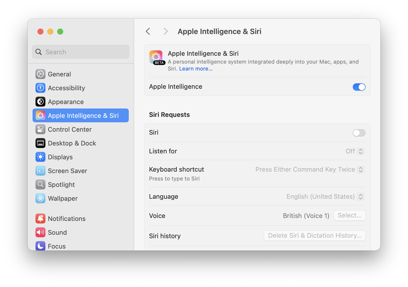 Turning off Siri on a Mac