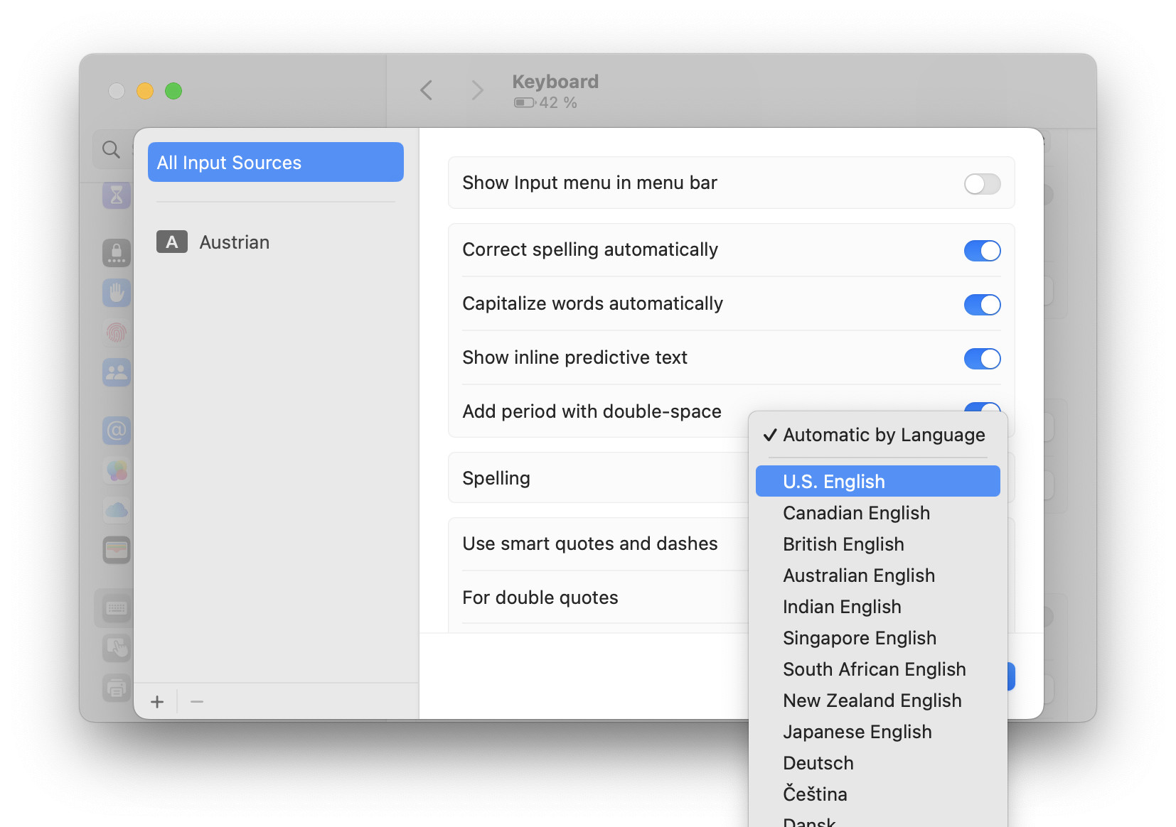 Change the spelling language used on a Mac