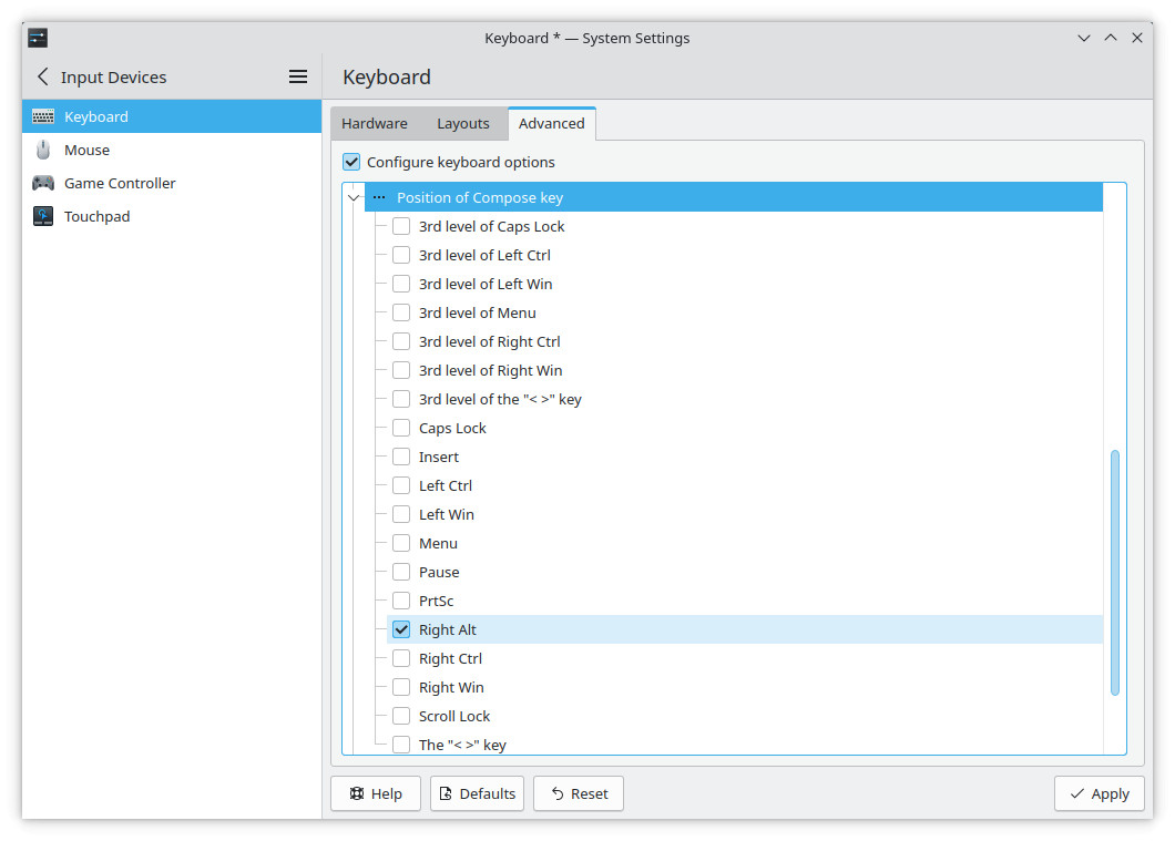 Change the Linux “Compose” key using KDE Plasma