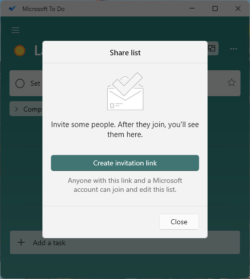 Create a link that lets you share a to-do list in Microsoft To Do