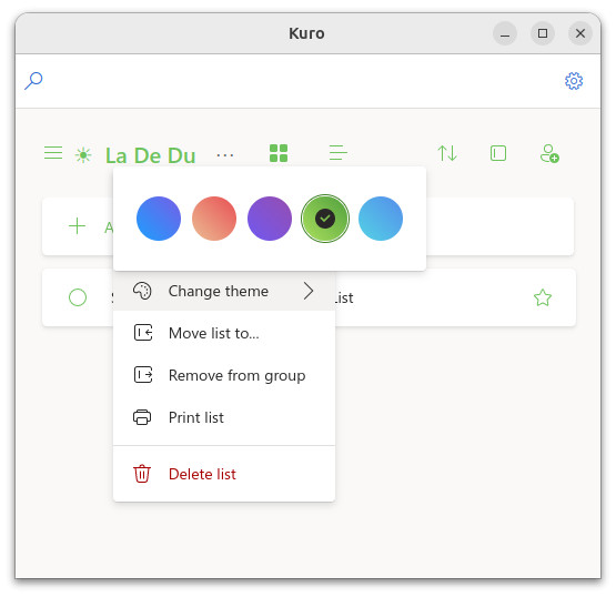 Depending on the platform and interface, the choice of themes and colors can be limited in MS To Do