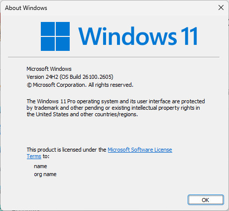 Find the Windows version and OS build number in the “About Windows” dialog