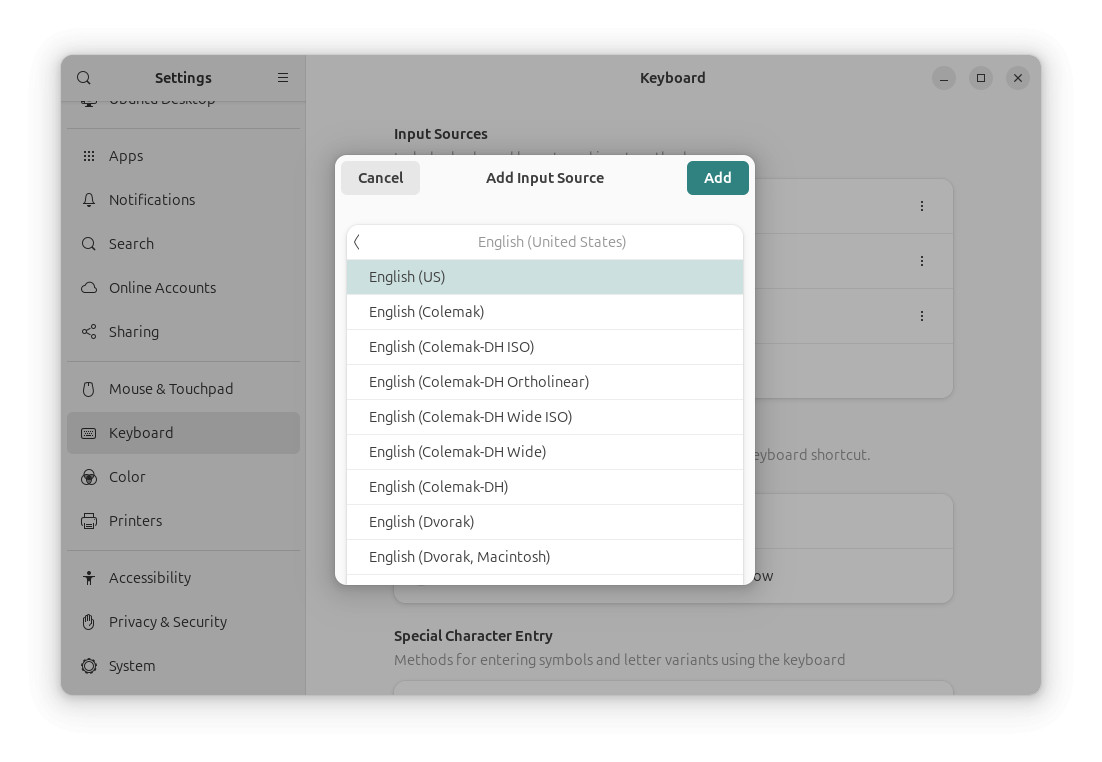 Add a keyboard layout to Linux using Gnome Settings