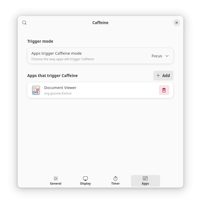Set up Caffeine to always keep a Linux computer awake when a particular application is running